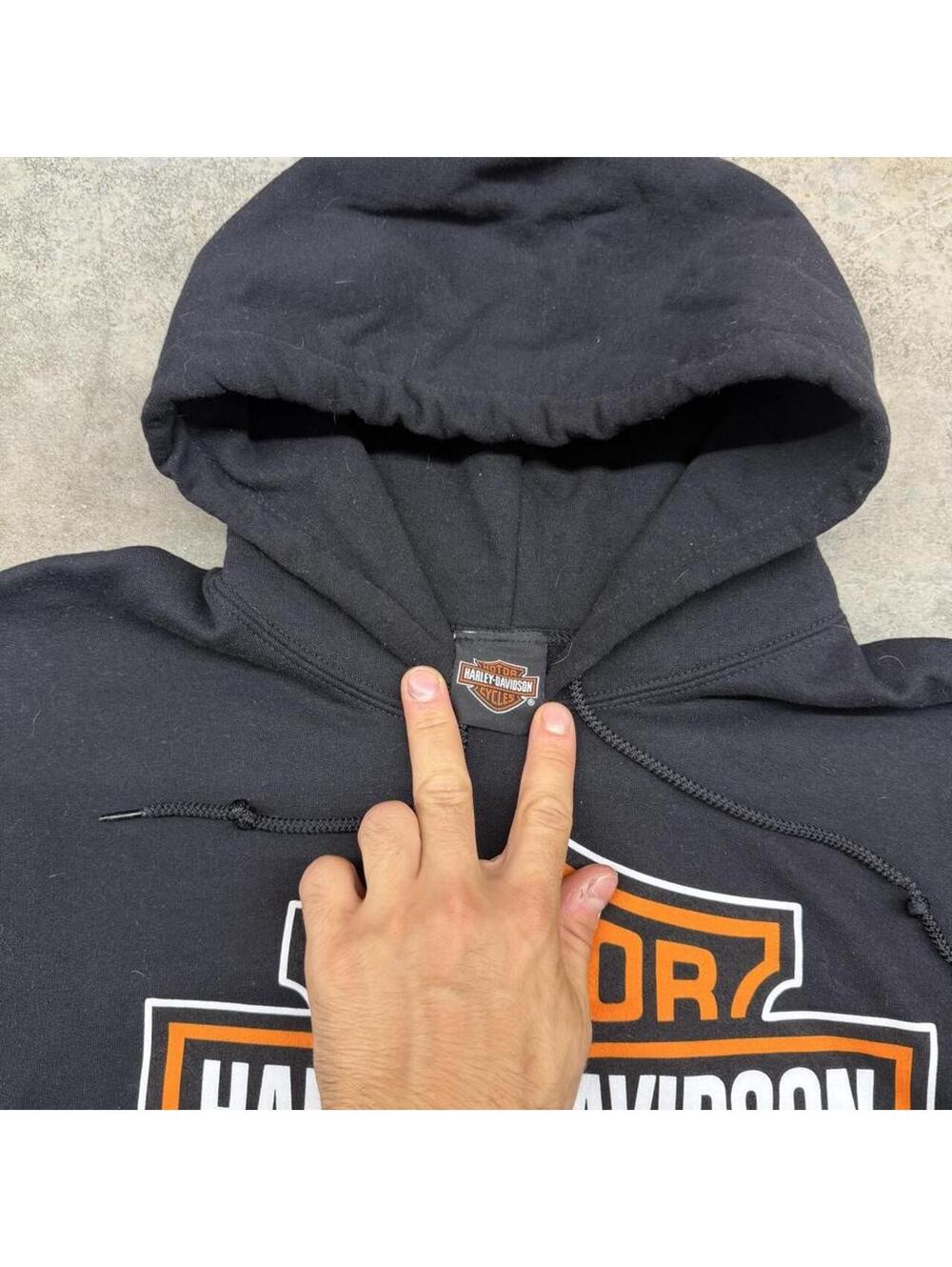 vintage harley davidson big logo black hoodie size xl - Picture 3 of 4